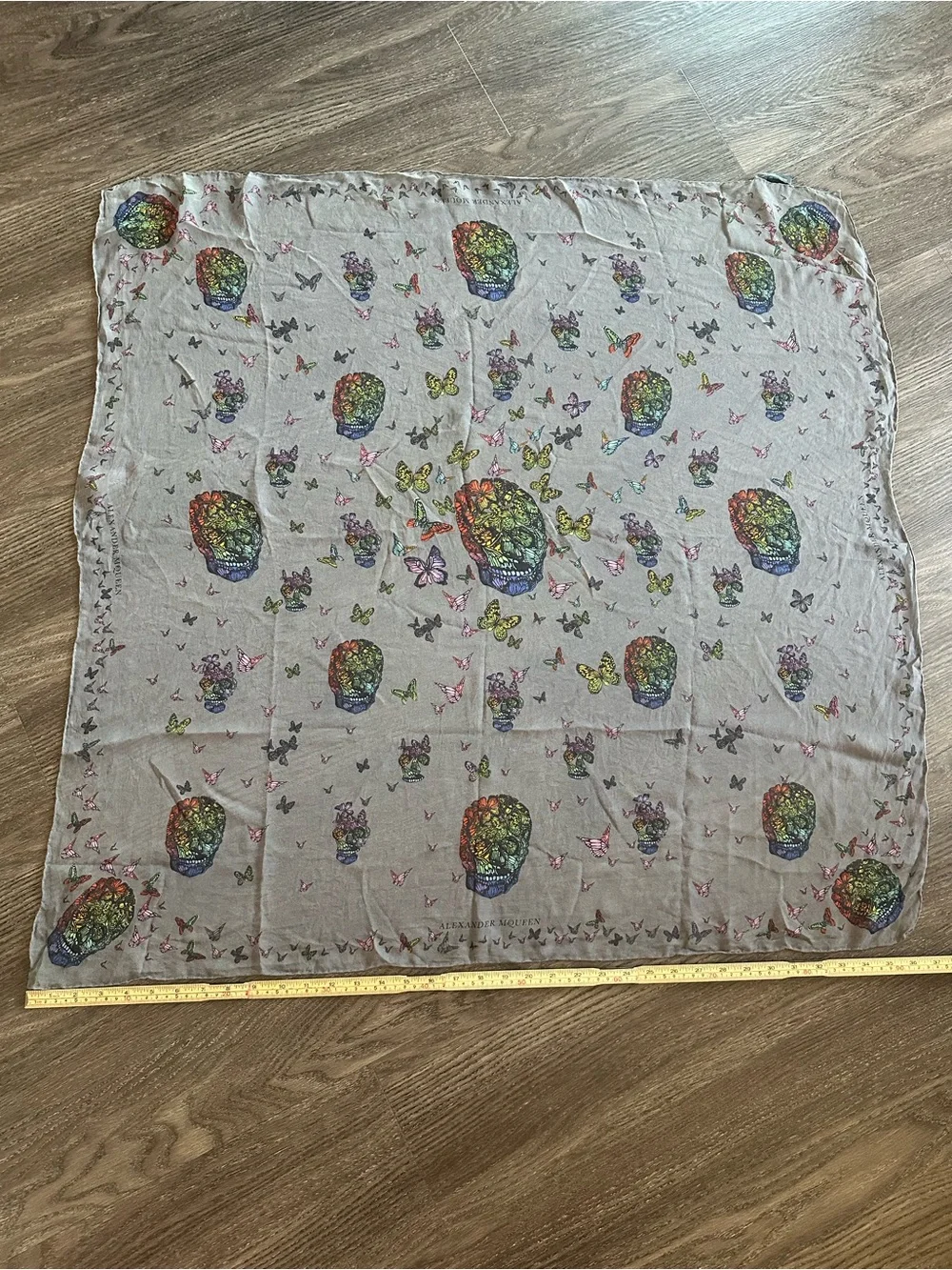 Alexander McQueen Butterfly Skull 100% Silk Scarf Grey Multicolor